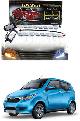 PECUNIA Daytime 16 LED Crystal Sequential DRL Running White with Yellow Turn Signal Light XC120 Headlight Car LED for Mahindra (12 V, 24 W)(Reva, Pack of 2)