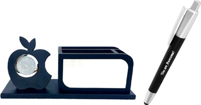 SMART WORLD 3 Compartments wooden Pen Stand(Black)
