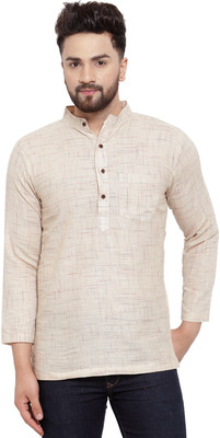 Enchanted Drapes Men Self Design Straight Kurta(Brown)