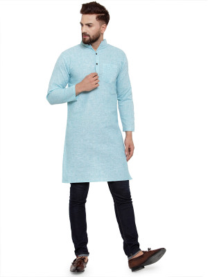 Aarsha Men Solid Straight Kurta(Blue)