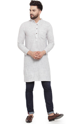 Aarsha Men Solid Straight Kurta(Grey)