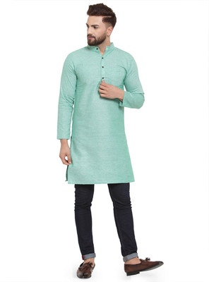 Aarsha Men Solid Straight Kurta(Green)