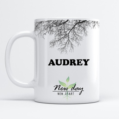 Beautum Audrey Printed New Day New Start White Name Model No:NDNS002504 Ceramic Coffee Mug(350 ml)