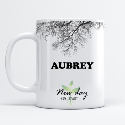 Beautum Aubrey Printed New Day New Start White Name Model No:NDNS002498 Ceramic Coffee Mug(350 ml)