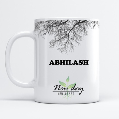 Beautum Abhilash Printed New Day New Start White Name Model No:NDNS000298 Ceramic Coffee Mug(350 ml)