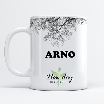 Beautum Arno Printed New Day New Start White Name Model No:NDNS002059 Ceramic Coffee Mug(350 ml)