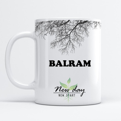 Beautum Balram Printed New Day New Start White Name Model No:NDNS002853 Ceramic Coffee Mug(350 ml)