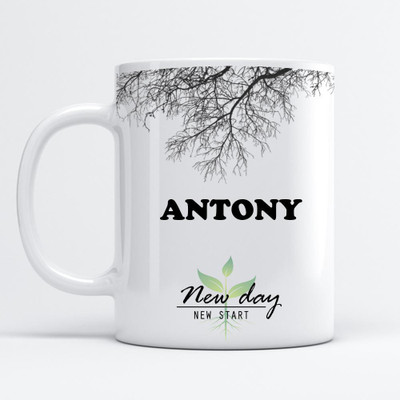 Beautum Antony Printed New Day New Start White Name Model No:NDNS001692 Ceramic Coffee Mug(350 ml)