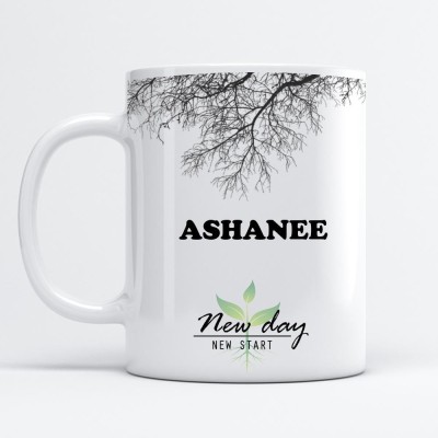 Beautum Ashanee Printed New Day New Start White Name Model No:NDNS002242 Ceramic Coffee Mug(350 ml)