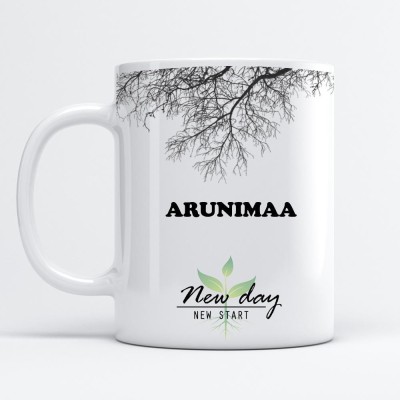 Beautum Arunimaa Printed New Day New Start White Name Model No:NDNS002167 Ceramic Coffee Mug(350 ml)