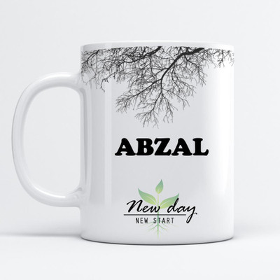 Beautum Abzal Printed New Day New Start White Name Model No:NDNS000380 Ceramic Coffee Mug(350 ml)