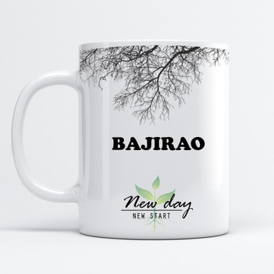 Beautum Bajirao Printed New Day New Start White Name Model No:NDNS002808 Ceramic Coffee Mug(350 ml)
