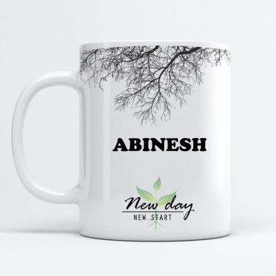 Beautum Abinesh Printed New Day New Start White Name Model No:NDNS000344 Ceramic Coffee Mug(350 ml)