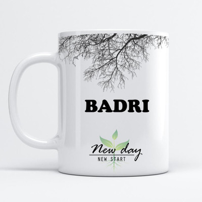 Beautum Badri Printed New Day New Start White Name Model No:NDNS002769 Ceramic Coffee Mug(350 ml)