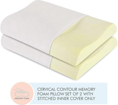 The White Willow Queen Size Cervical Contour Memory Foam Solid Orthopaedic Pillow Pack of 2(White)