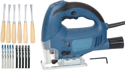 Digital Craft Jig Saw Variable Speed Multifunctional Jigsaw Electric Wood Saw Metal Ruler 10pcs Saw Blades for Woodworking 6Pc Wood Carving Set Power & Hand Tool Kit(17 Tools)