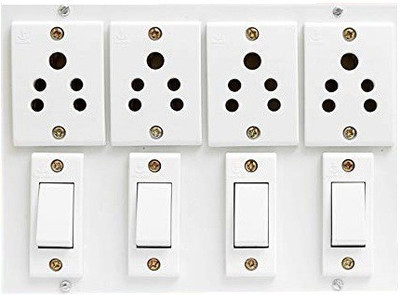 SAIFPRO Plastic Extension Board Multi Outlet Electrical Switch Board with 4 Sockets(5A) and 4 Switches(5A) 12 Meter Long Wire Strip 4  Socket Extension Boards(White, 12 m)
