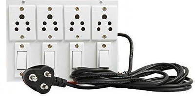 SAIFPRO Plastic Extension Board Multi Outlet Electrical Switch Board with 4 Sockets(5A) and 4 Switches(5A) 1meter Wire Power Strip 4  Socket Extension Boards(White, 1 m)
