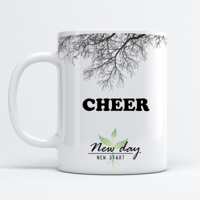 Beautum Cheer Printed New Day New Start White Name Model No:NDNS003765 Ceramic Coffee Mug(350 ml)