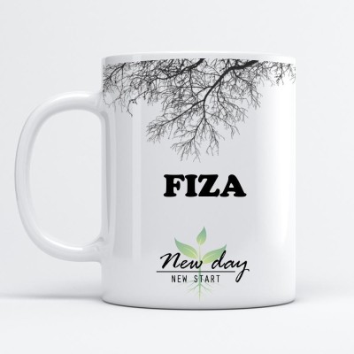 Beautum Fiza Printed New Day New Start White Name Model No:NDNS005763 Ceramic Coffee Mug(350 ml)