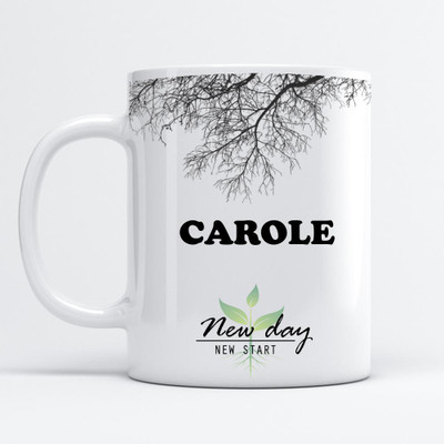 Beautum Carole Printed New Day New Start White Name Model No:NDNS003507 Ceramic Coffee Mug(350 ml)