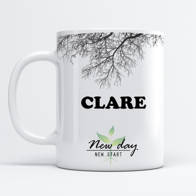 Beautum Clare Printed New Day New Start White Name Model No:NDNS003960 Ceramic Coffee Mug(350 ml)