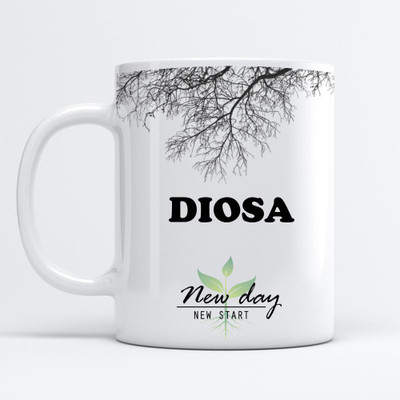 Beautum Diosa Printed New Day New Start White Name Model No:NDNS005018 Ceramic Coffee Mug(350 ml)