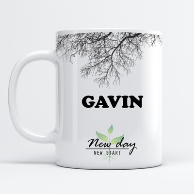 Beautum Gavin Printed New Day New Start White Name Model No:NDNS005941 Ceramic Coffee Mug(350 ml)
