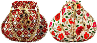 lookingfab Potli Matka Combo-43(Red,Multicolor 2)=2 Potli