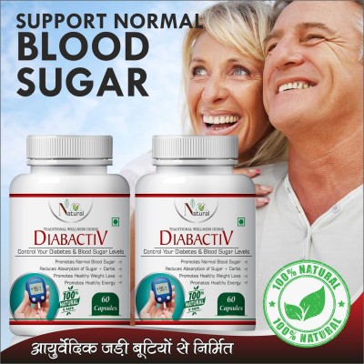 NATURAL Diabactive herbal capsules for control sugar level 100 Ayurvedic(2 x 60 No)