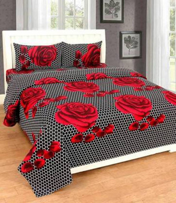 PAWAR Polycotton Double Flat 150 TC Printed Bedsheet(Pack of 1, Black)
