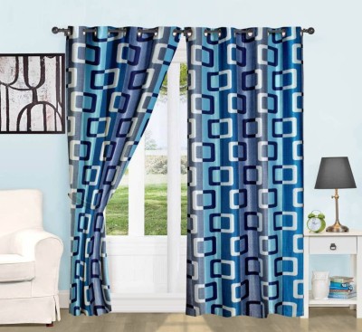 N2C Home 213 cm (7 ft) Polyester Semi Transparent Door Curtain (Pack Of 2)(Printed, Blue)