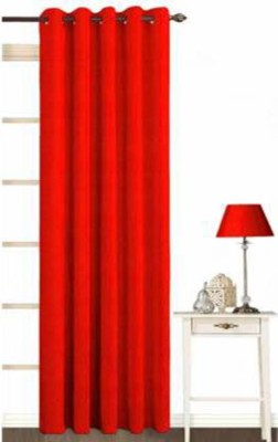 N2C Home 213 cm (7 ft) Polyester Semi Transparent Door Curtain Single Curtain(Plain, Red)