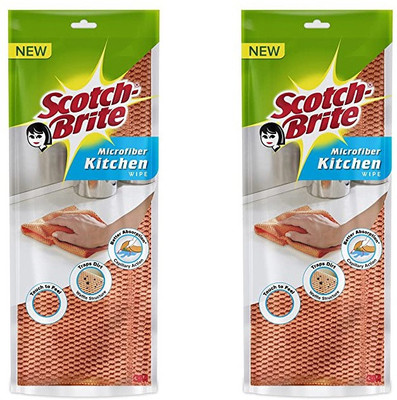 Scotch-Brite Microfiber Kitchen Wipe pack of 2 (Orange) Wet and Dry Microfibre Cleaning Cloth(2 Units)