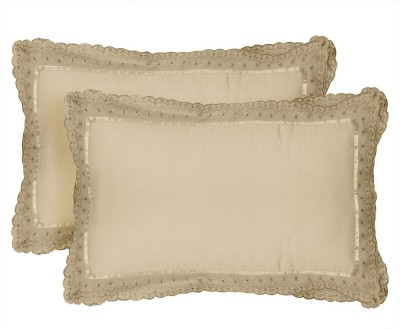VHC Embroidered Pillows Cover(Pack of 2, 69 cm*45 cm, Beige)