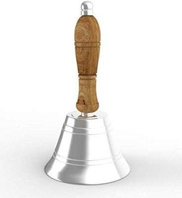 ORTUS Brass Hand Bell Chrome finish with wooden handle ~ Brass Shame Christmas Maritime church bell, School Bell Brass, Wooden Pooja Bell(Silver, Pack of 1)