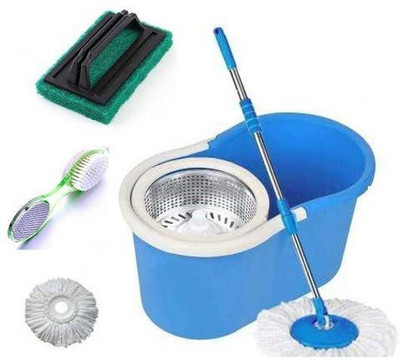 GTE Magic Spin Mop Bucket Floor Cleaning & Steel Wringer Spin Mop With 2 Microfibers Mop Set(Blue)