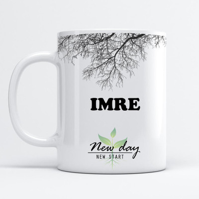 Beautum Imre Printed New Day New Start White Name Model No:NDNS007268 Ceramic Coffee Mug(350 ml)