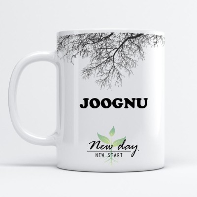 Beautum Joognu Printed New Day New Start White Name Model No:NDNS008527 Ceramic Coffee Mug(350 ml)