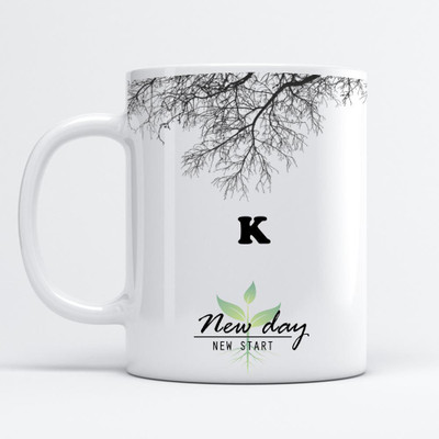 Beautum K Printed New Day New Start White Name Model No:NDNS008718 Ceramic Coffee Mug(350 ml)