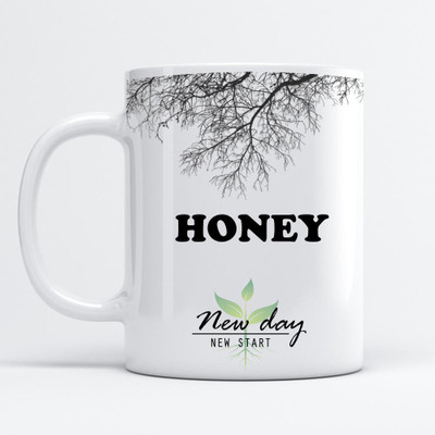 Beautum Honey Printed New Day New Start White Name Model No:NDNS007103 Ceramic Coffee Mug(350 ml)