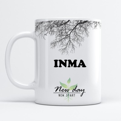 Beautum Inma Printed New Day New Start White Name Model No:NDNS007326 Ceramic Coffee Mug(350 ml)