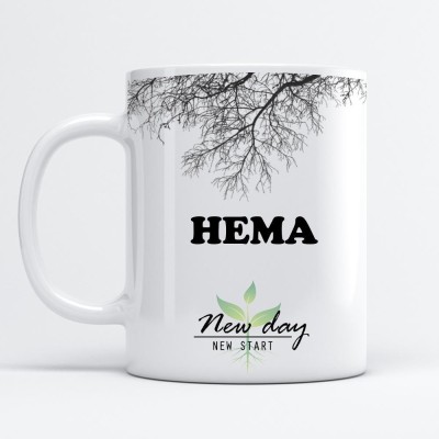 Beautum Hema Printed New Day New Start White Name Model No:NDNS006922 Ceramic Coffee Mug(350 ml)