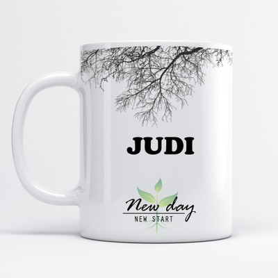 Beautum Judi Printed New Day New Start White Name Model No:NDNS008631 Ceramic Coffee Mug(350 ml)