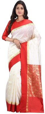Desh Bidesh Woven Garad Tussar Silk, Art Silk Saree(Red, White)