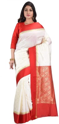 Desh Bidesh Embroidered Garad Tussar Silk, Art Silk Saree(Red, White)