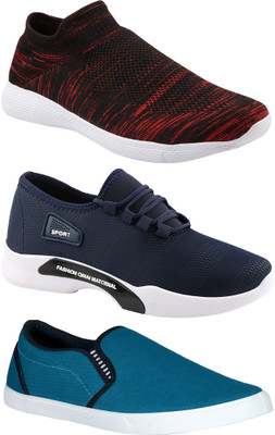 Chevit Smart Shocks Shoes with Memory Foam Loafers & 02 Casuals for Men ( Pack of 03 Pairs) Sneakers For Men(Multicolor)