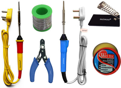 FADMAN Combo Pack (Type-4) 1 Pc Cutter| 1 Pc Solder Wire |1 Pc Stand |1 Pc Soldering Flux | 2 Pcs Soldering Iron 25 W Simple(Flat Tip)