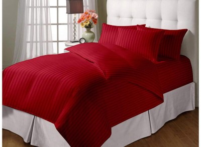 wonder decor 140 TC Satin Double Striped Flat Bedsheet(Pack of 3, Red)