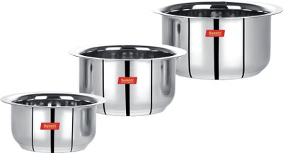 Sumeet Stainless Steel Mini Size Flat Bottom Induction & Gas Stove Friendly Tope / Patila / Cookware Set of 3Pcs (370ML, 550ML, 800ML) Induction Bottom Cookware Set(Stainless Steel, 3 - Piece)